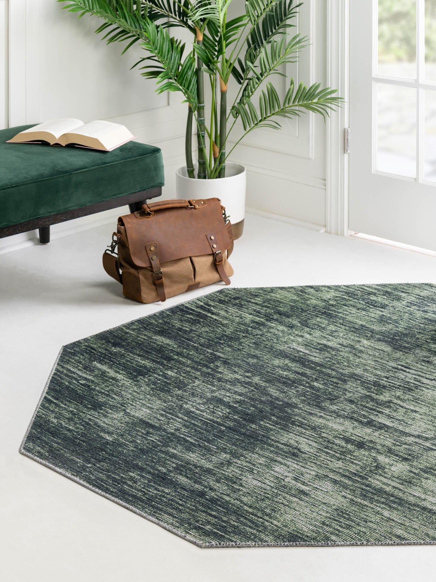 Green 5' x 5' Asha Octagon Area Rug 100% Chenille Cotton Easy Clean Indoor Living Dining Bedroom Office Carpet for Sale at Rug Engine