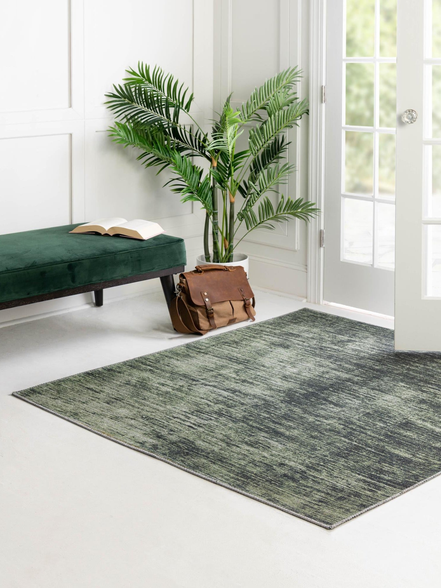 Green 5' x 5' Asha Square Area Rug 100% Chenille Cotton Easy Clean Indoor Living Dining Bedroom Office Carpet for Sale at Rug Engine