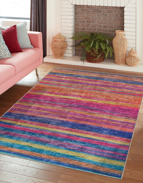 Multicolor 6' x 9' Asha Rectangle Area Rug 100% Chenille Cotton Easy Clean Indoor Living Dining Bedroom Office Carpet for Sale at Rug Engine