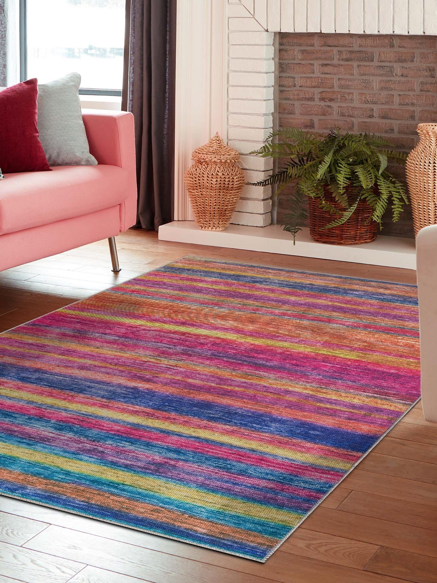 Multicolor 6' x 9' Asha Rectangle Area Rug 100% Chenille Cotton Easy Clean Indoor Living Dining Bedroom Office Carpet for Sale at Rug Engine