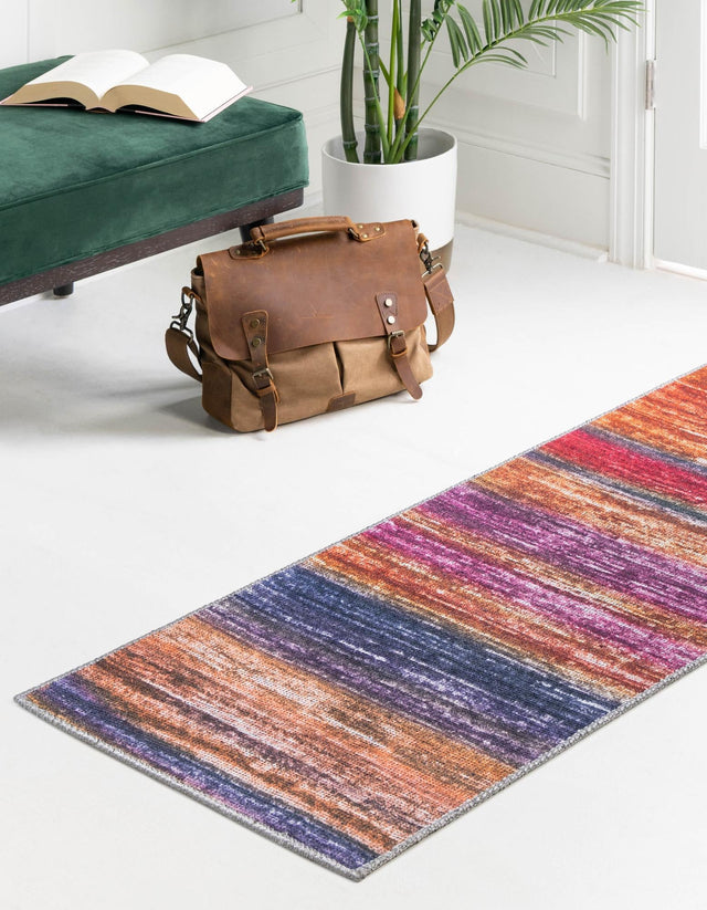 Multicolor 2' 6 x 12' Asha Runner Area Rug 100% Chenille Cotton Easy Clean Indoor Living Dining Bedroom Office Carpet for Sale at Rug Engine