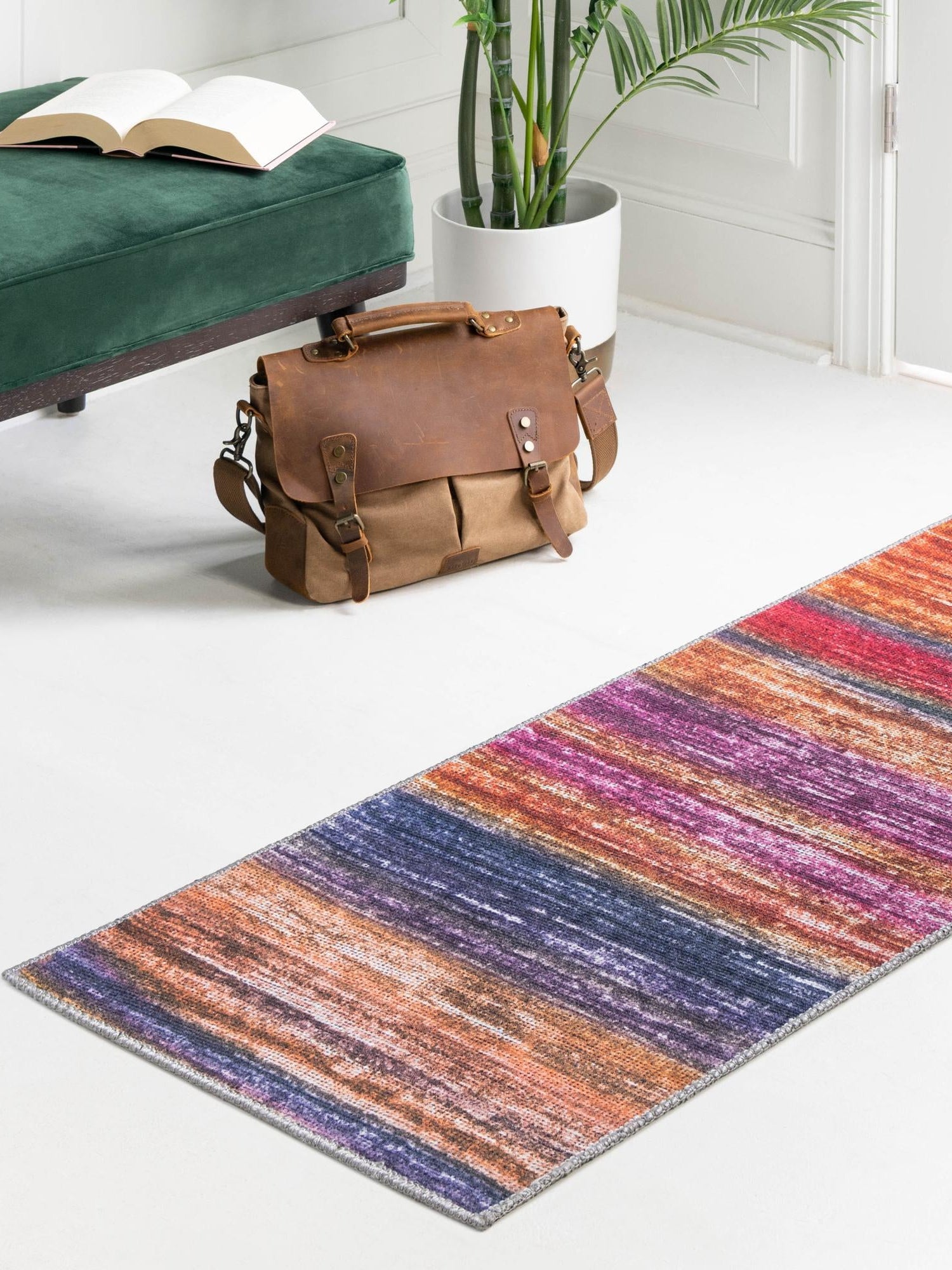 Multicolor 2' x 5' Asha Runner Area Rug 100% Chenille Cotton Easy Clean Indoor Living Dining Bedroom Office Carpet for Sale at Rug Engine