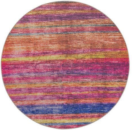 Multicolor 5' x 5' Asha Round Area Rug 100% Chenille Cotton Easy Clean Indoor Living Dining Bedroom Office Carpet for Sale at Rug Engine