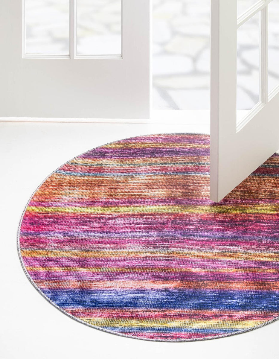 Multicolor 7' 7 x 7' 7 Asha Round Area Rug 100% Chenille Cotton Easy C ...