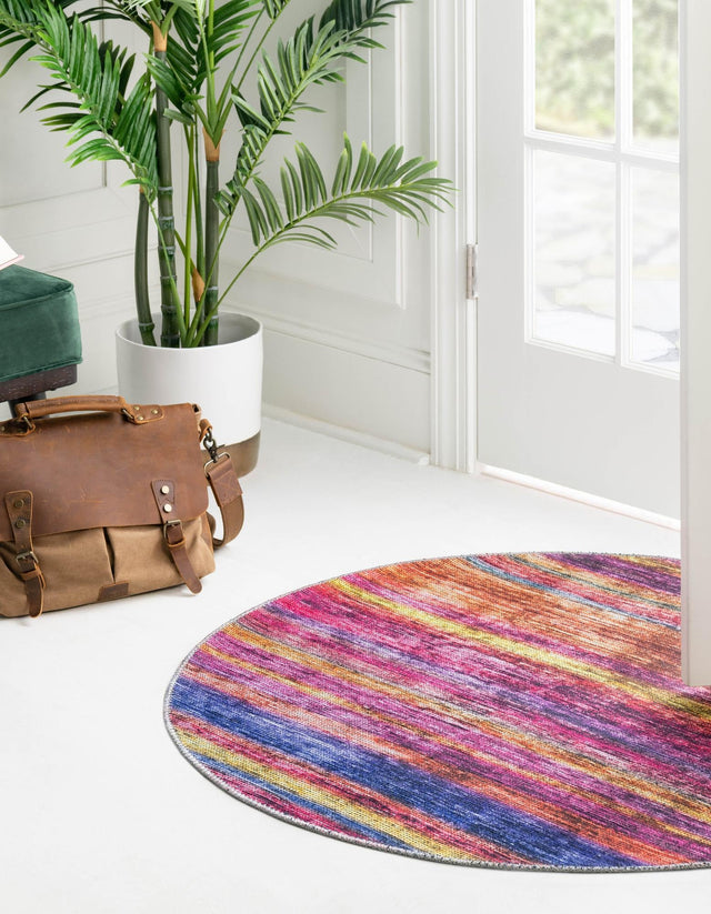 Multicolor 5' x 5' Asha Round Area Rug 100% Chenille Cotton Easy Clean Indoor Living Dining Bedroom Office Carpet for Sale at Rug Engine