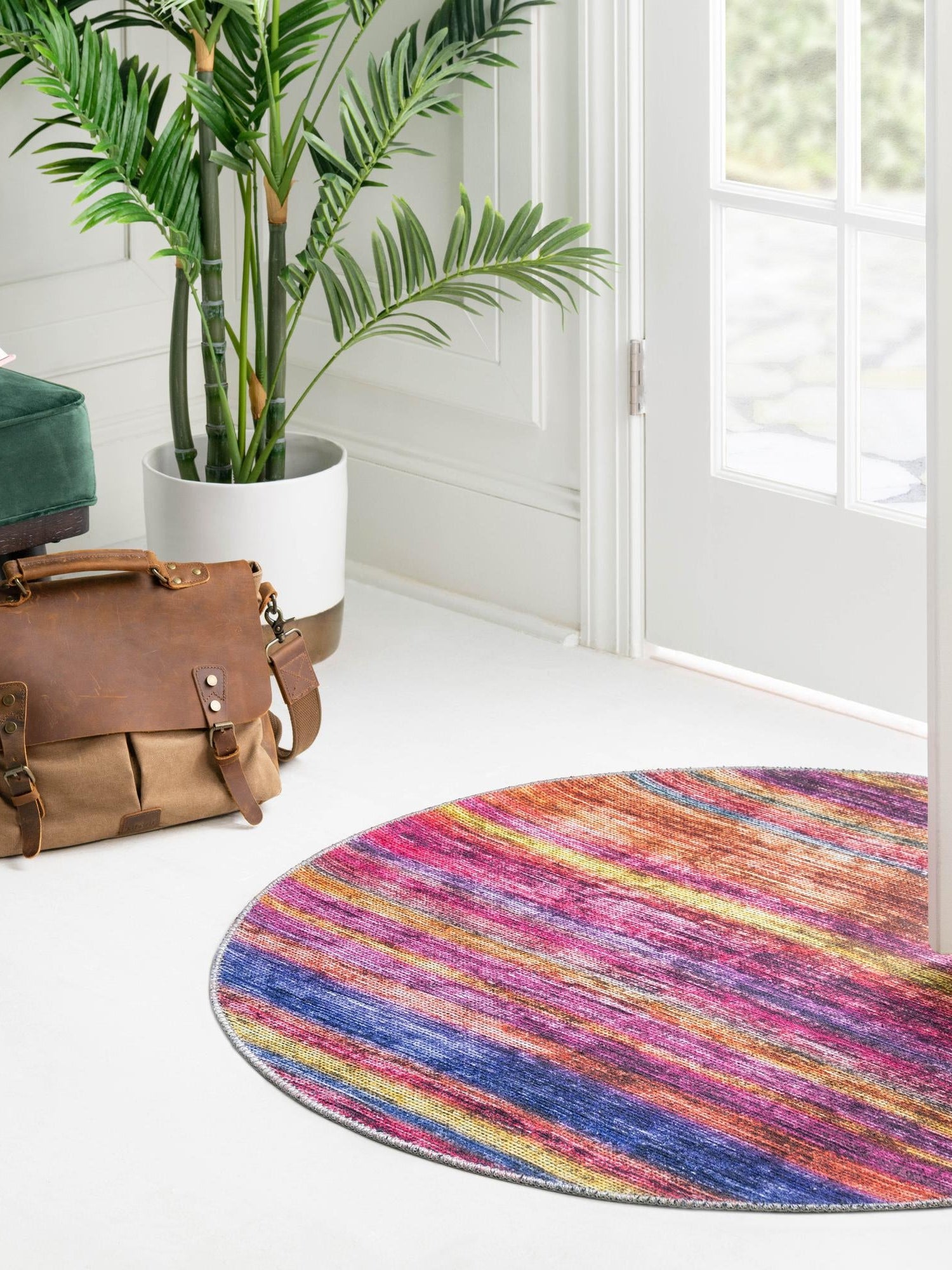 Multicolor 3' 6 x 3' 6 Asha Round Area Rug 100% Chenille Cotton Easy Clean Indoor Living Dining Bedroom Office Carpet for Sale at Rug Engine