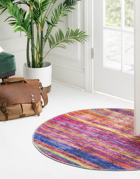 Multicolor 3' 6 x 3' 6 Asha Round Area Rug 100% Chenille Cotton Easy Clean Indoor Living Dining Bedroom Office Carpet for Sale at Rug Engine