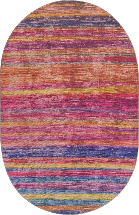 Multicolor 5' x 8' Asha Oval Area Rug 100% Chenille Cotton Easy Clean Indoor Living Dining Bedroom Office Carpet for Sale at Rug Engine
