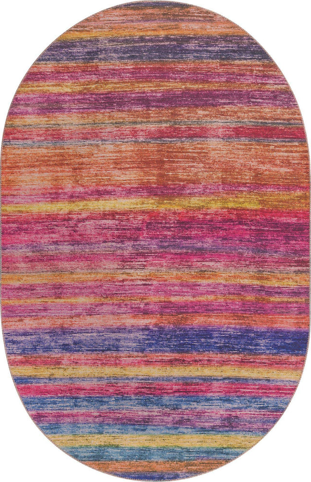 Multicolor 5' x 8' Asha Oval Area Rug 100% Chenille Cotton Easy Clean Indoor Living Dining Bedroom Office Carpet for Sale at Rug Engine