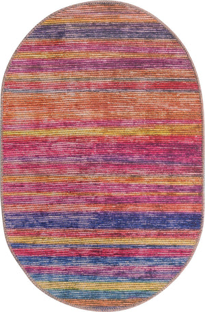 Multicolor 2' x 3' Asha Oval Area Rug 100% Chenille Cotton Easy Clean Indoor Living Dining Bedroom Office Carpet for Sale at Rug Engine