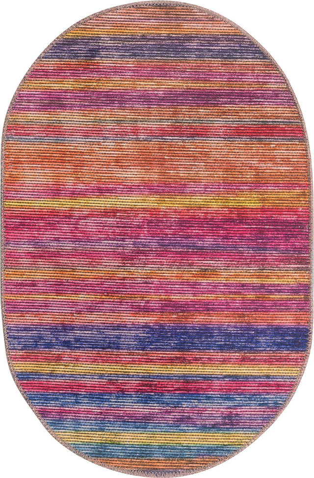 Multicolor 2' x 3' Asha Oval Area Rug 100% Chenille Cotton Easy Clean Indoor Living Dining Bedroom Office Carpet for Sale at Rug Engine