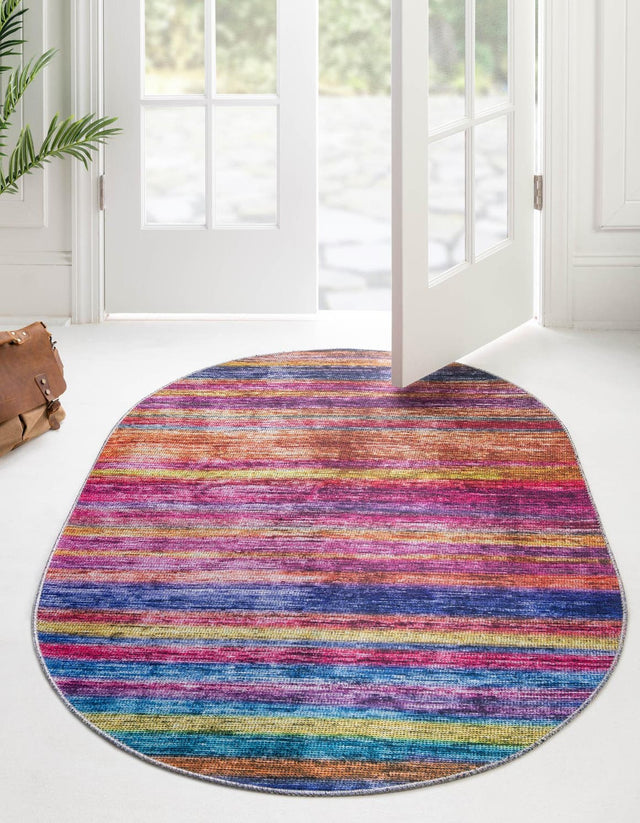 Multicolor 7' 6 x 10' 6 Asha Oval Area Rug 100% Chenille Cotton Easy Clean Indoor Living Dining Bedroom Office Carpet for Sale at Rug Engine