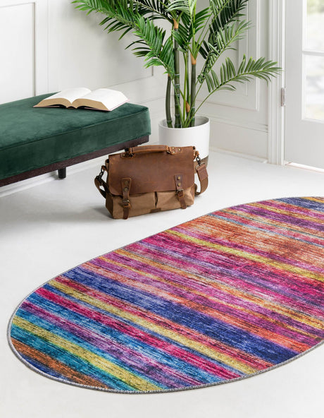 Multicolor 5' x 8' Asha Oval Area Rug 100% Chenille Cotton Easy Clean Indoor Living Dining Bedroom Office Carpet for Sale at Rug Engine
