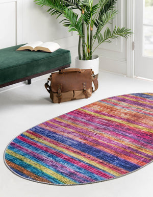 Multicolor 3' 6 x 5' 6 Asha Oval Area Rug 100% Chenille Cotton Easy Clean Indoor Living Dining Bedroom Office Carpet for Sale at Rug Engine