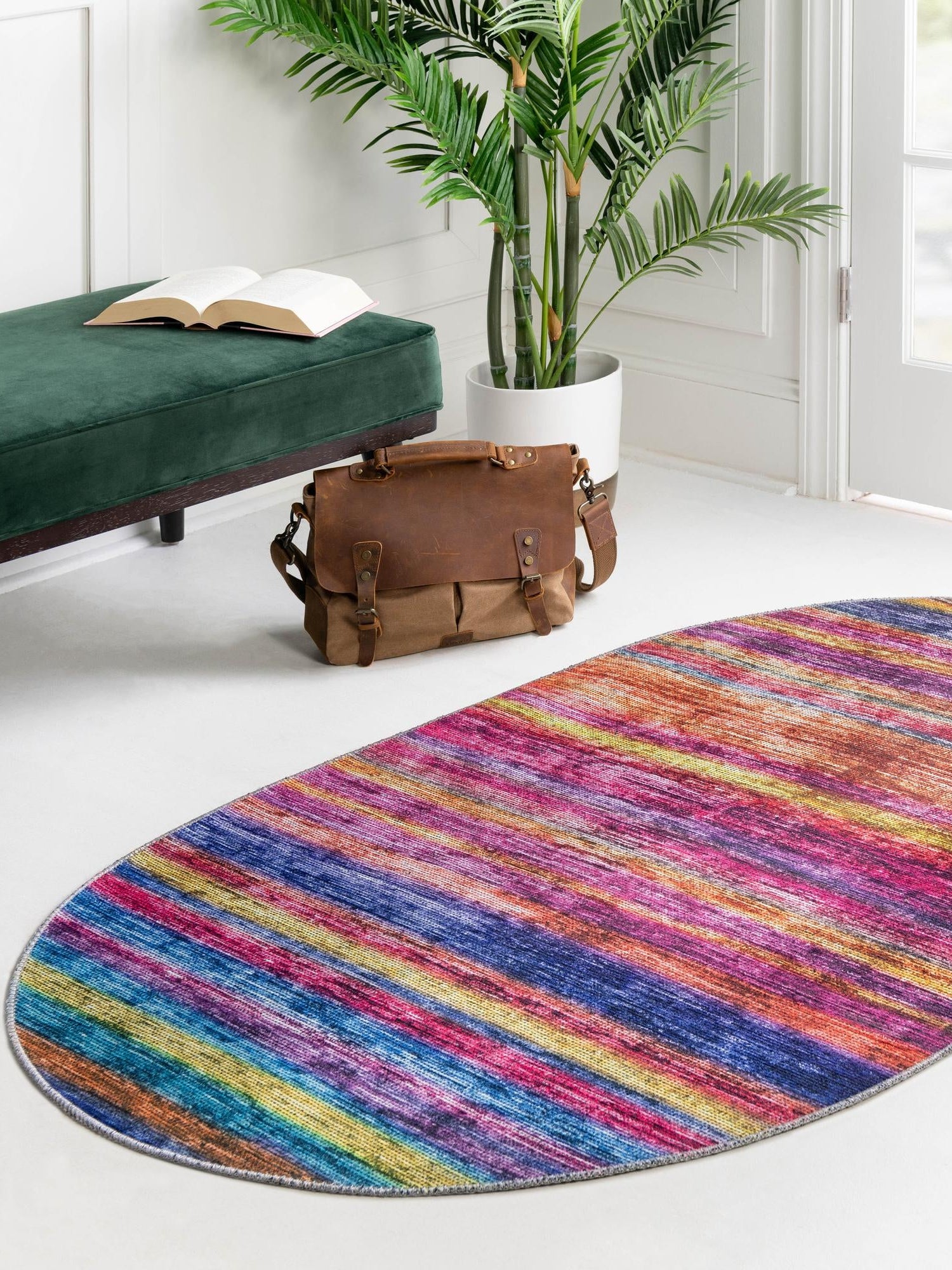 Multicolor 4' x 6' Asha Oval Area Rug 100% Chenille Cotton Easy Clean Indoor Living Dining Bedroom Office Carpet for Sale at Rug Engine