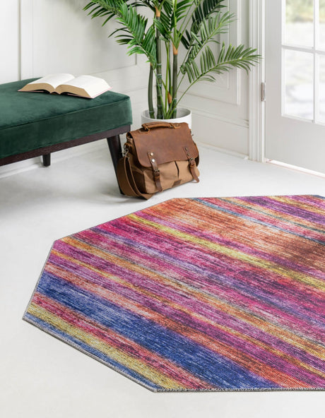Multicolor 5' x 5' Asha Octagon Area Rug 100% Chenille Cotton Easy Clean Indoor Living Dining Bedroom Office Carpet for Sale at Rug Engine