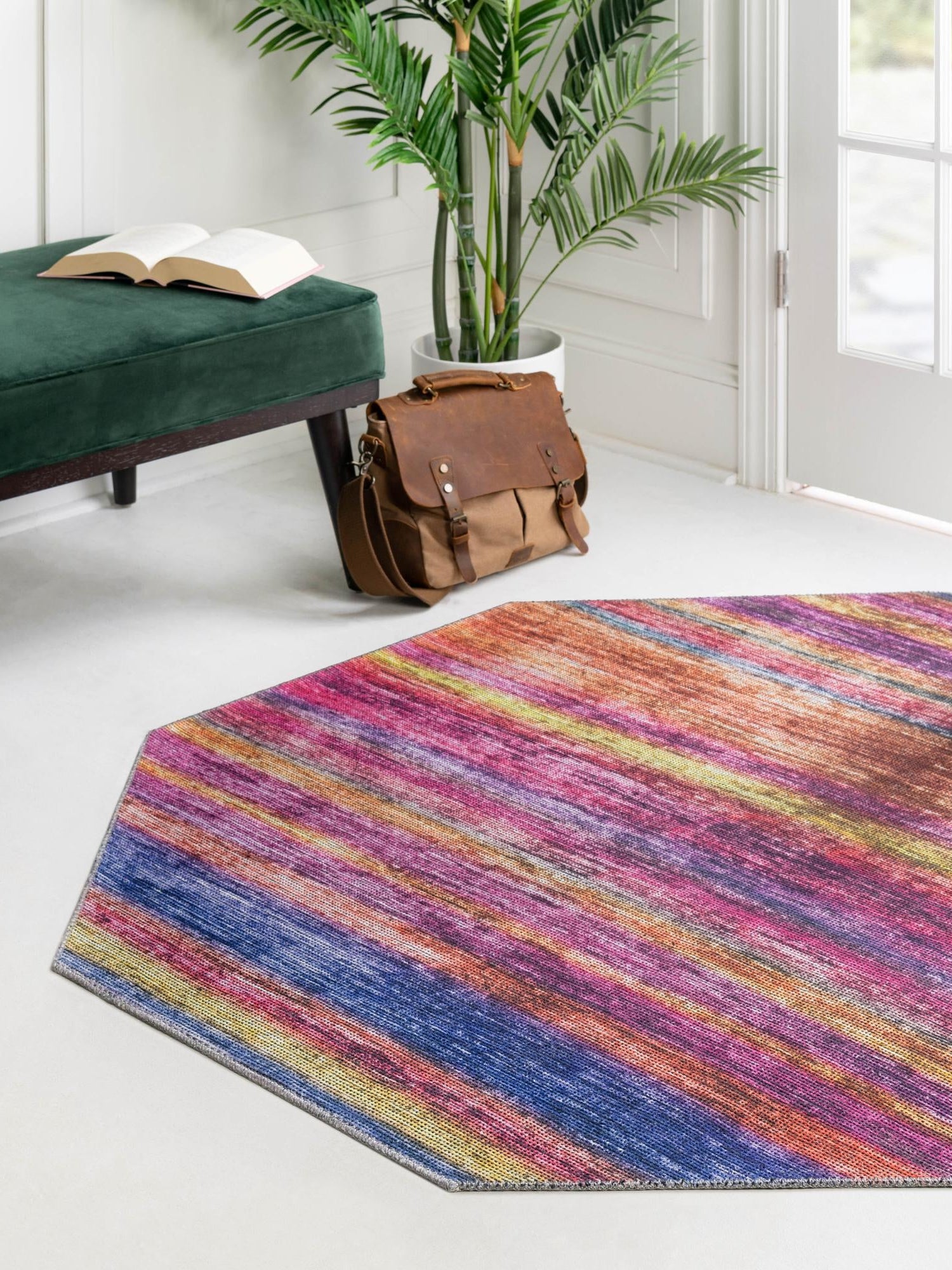 Multicolor 7' 7 x 7' 7 Asha Octagon Area Rug 100% Chenille Cotton Easy Clean Indoor Living Dining Bedroom Office Carpet for Sale at Rug Engine