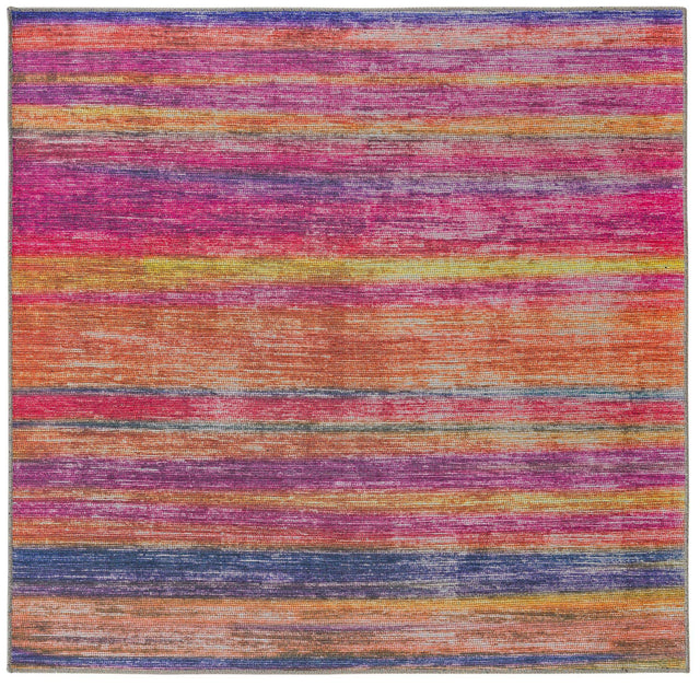 Multicolor 5' x 5' Asha Square Area Rug 100% Chenille Cotton Easy Clean Indoor Living Dining Bedroom Office Carpet for Sale at Rug Engine