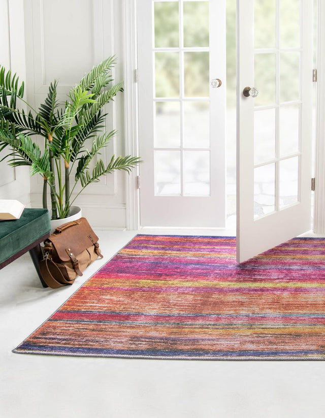 Multicolor 5' x 5' Asha Square Area Rug 100% Chenille Cotton Easy Clean Indoor Living Dining Bedroom Office Carpet for Sale at Rug Engine