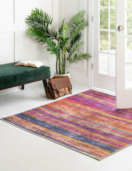Multicolor 5' x 5' Asha Square Area Rug 100% Chenille Cotton Easy Clean Indoor Living Dining Bedroom Office Carpet for Sale at Rug Engine