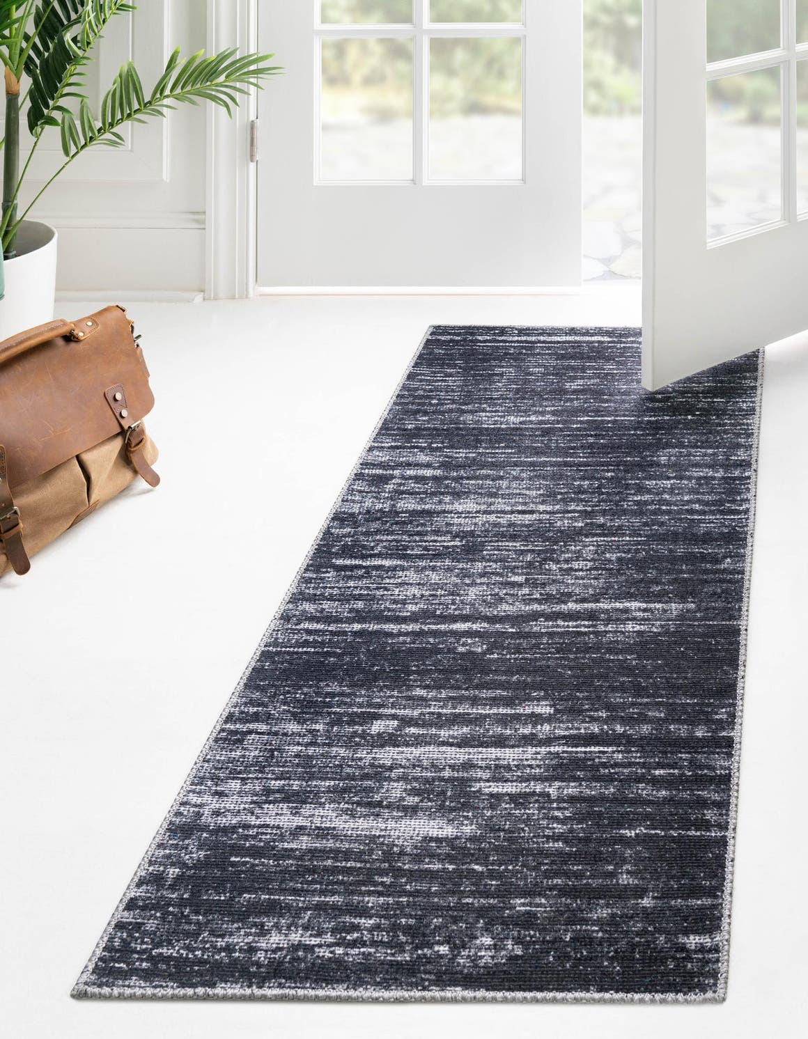 Black 2' 6 x 10' Asha Runner Area Rug 100% Chenille Cotton Easy Clean Indoor Living Dining Bedroom Office Carpet for Sale at Rug Engine