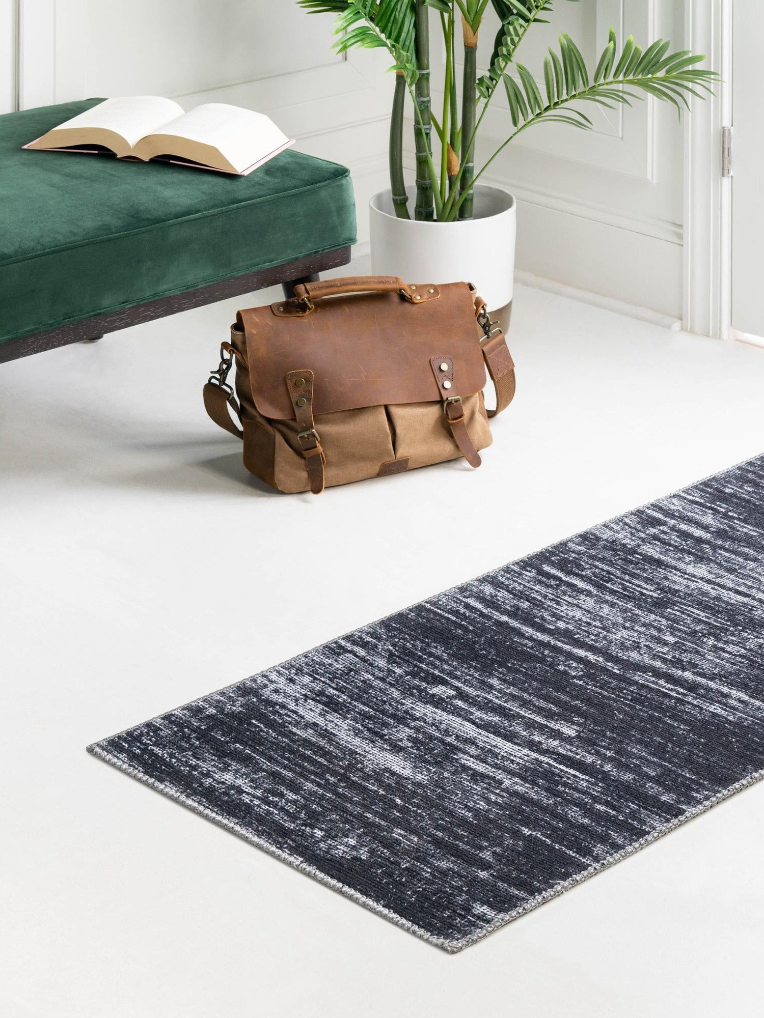 Black 2' 6 x 12' Asha Runner Area Rug 100% Chenille Cotton Easy Clean Indoor Living Dining Bedroom Office Carpet for Sale at Rug Engine