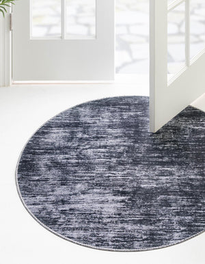 Black 7' 7 x 7' 7 Asha Round Area Rug 100% Chenille Cotton Easy Clean Indoor Living Dining Bedroom Office Carpet for Sale at Rug Engine