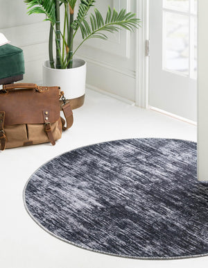 Black 3' 6 x 3' 6 Asha Round Area Rug 100% Chenille Cotton Easy Clean Indoor Living Dining Bedroom Office Carpet for Sale at Rug Engine