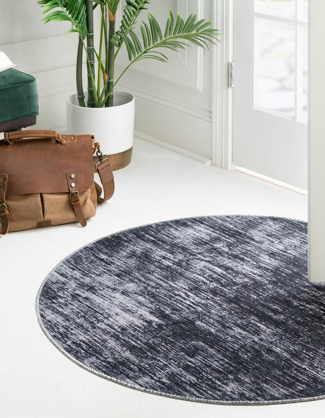 Black 5' x 5' Asha Round Area Rug 100% Chenille Cotton Easy Clean Indoor Living Dining Bedroom Office Carpet for Sale at Rug Engine