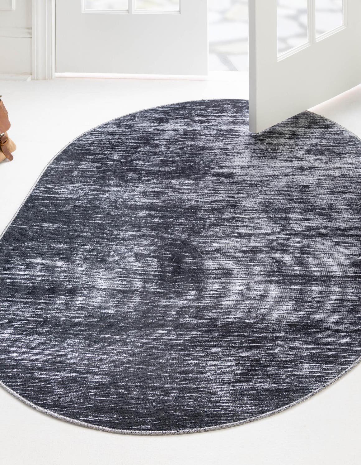 Black 4' x 6' Asha Oval Area Rug 100% Chenille Cotton Easy Clean Indoor Living Dining Bedroom Office Carpet for Sale at Rug Engine