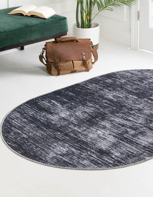 Black 5' x 8' Asha Oval Area Rug 100% Chenille Cotton Easy Clean Indoor Living Dining Bedroom Office Carpet for Sale at Rug Engine