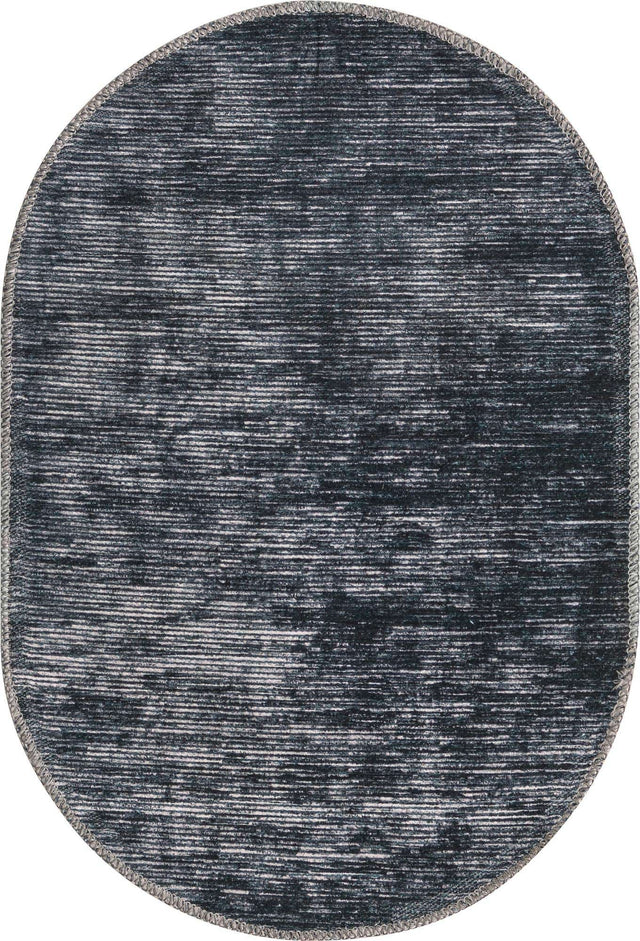 Black 2' x 3' Asha Oval Area Rug 100% Chenille Cotton Easy Clean Indoor Living Dining Bedroom Office Carpet for Sale at Rug Engine