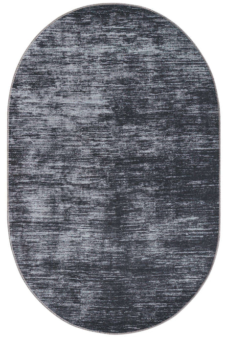 Black 3' 6 x 5' 6 Asha Oval Area Rug 100% Chenille Cotton Easy Clean Indoor Living Dining Bedroom Office Carpet for Sale at Rug Engine