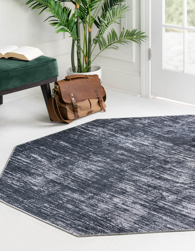 Black 5' x 5' Asha Octagon Area Rug 100% Chenille Cotton Easy Clean Indoor Living Dining Bedroom Office Carpet for Sale at Rug Engine