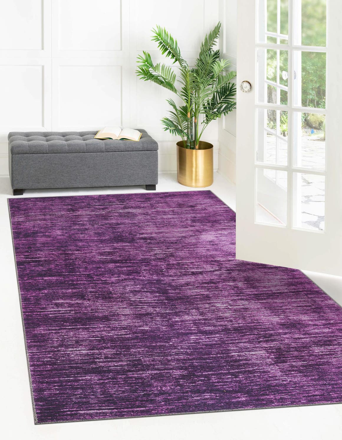 Purple 8' 4 x 12' Asha Rectangle Area Rug 100% Chenille Cotton Easy Clean Indoor Living Dining Bedroom Office Carpet for Sale at Rug Engine