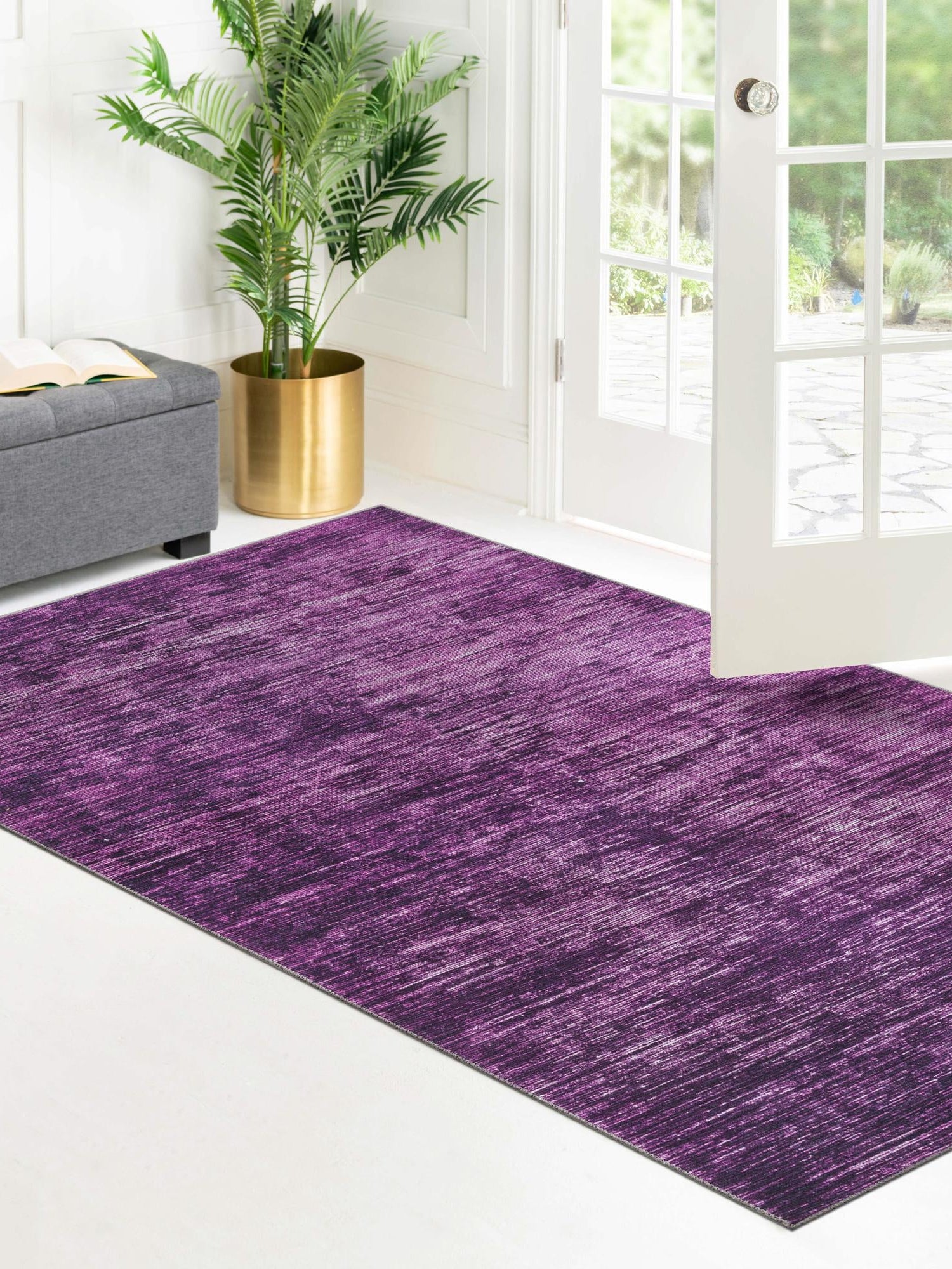 Purple 6' x 9' Asha Rectangle Area Rug 100% Chenille Cotton Easy Clean Indoor Living Dining Bedroom Office Carpet for Sale at Rug Engine