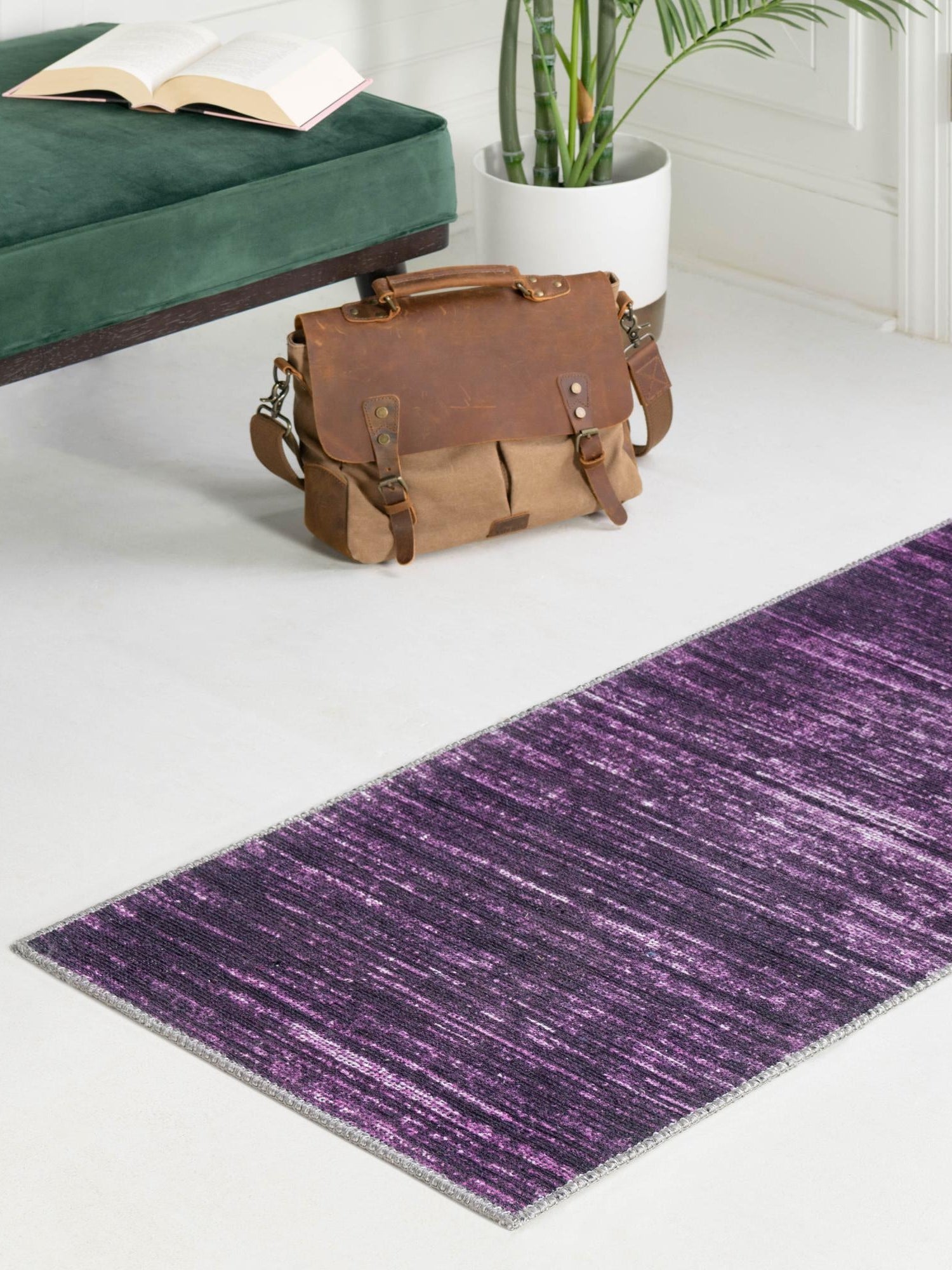 Purple 2' 7 x 13' 1 Asha Runner Area Rug 100% Chenille Cotton Easy Clean Indoor Living Dining Bedroom Office Carpet for Sale at Rug Engine