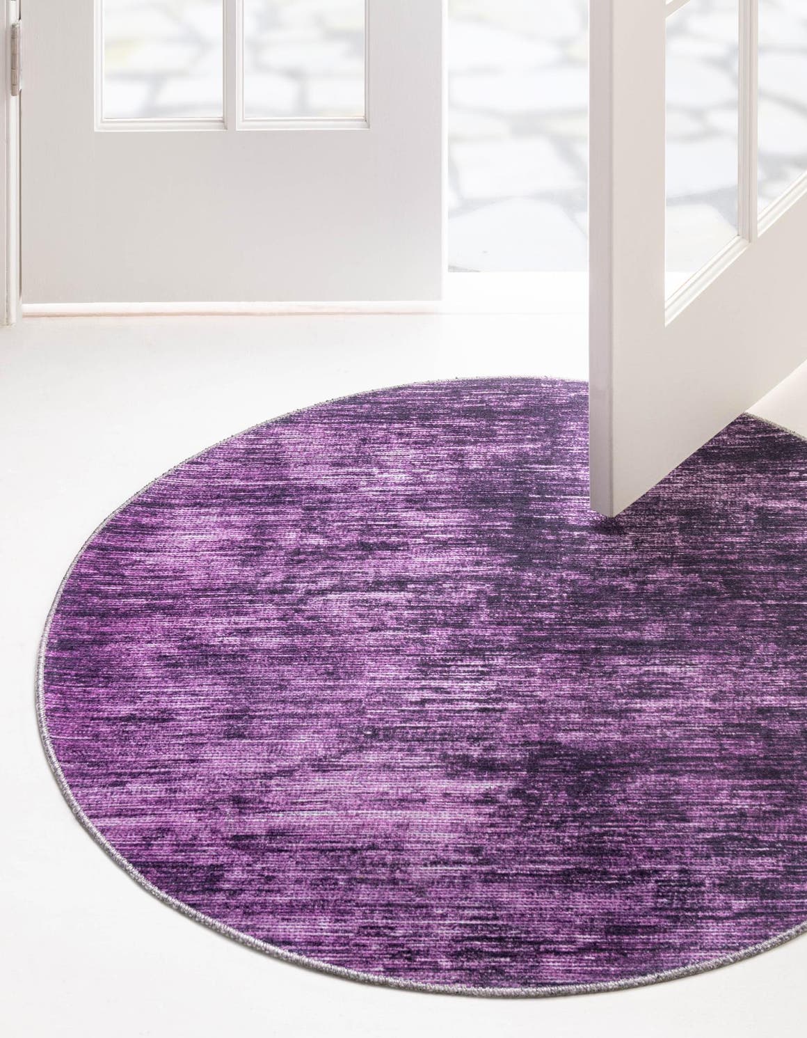 Purple 7' 7 x 7' 7 Asha Round Area Rug 100% Chenille Cotton Easy Clean Indoor Living Dining Bedroom Office Carpet for Sale at Rug Engine