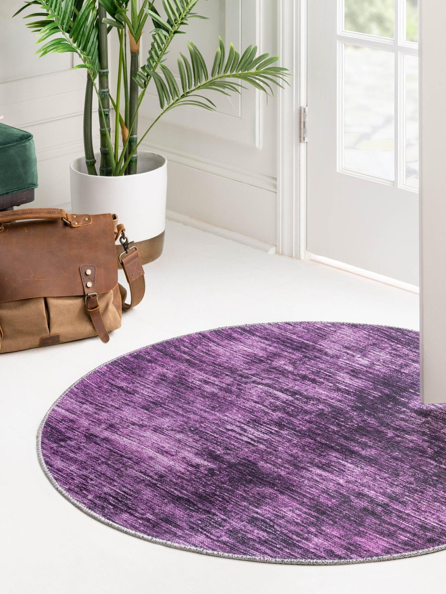 Purple 5' x 5' Asha Round Area Rug 100% Chenille Cotton Easy Clean Indoor Living Dining Bedroom Office Carpet for Sale at Rug Engine
