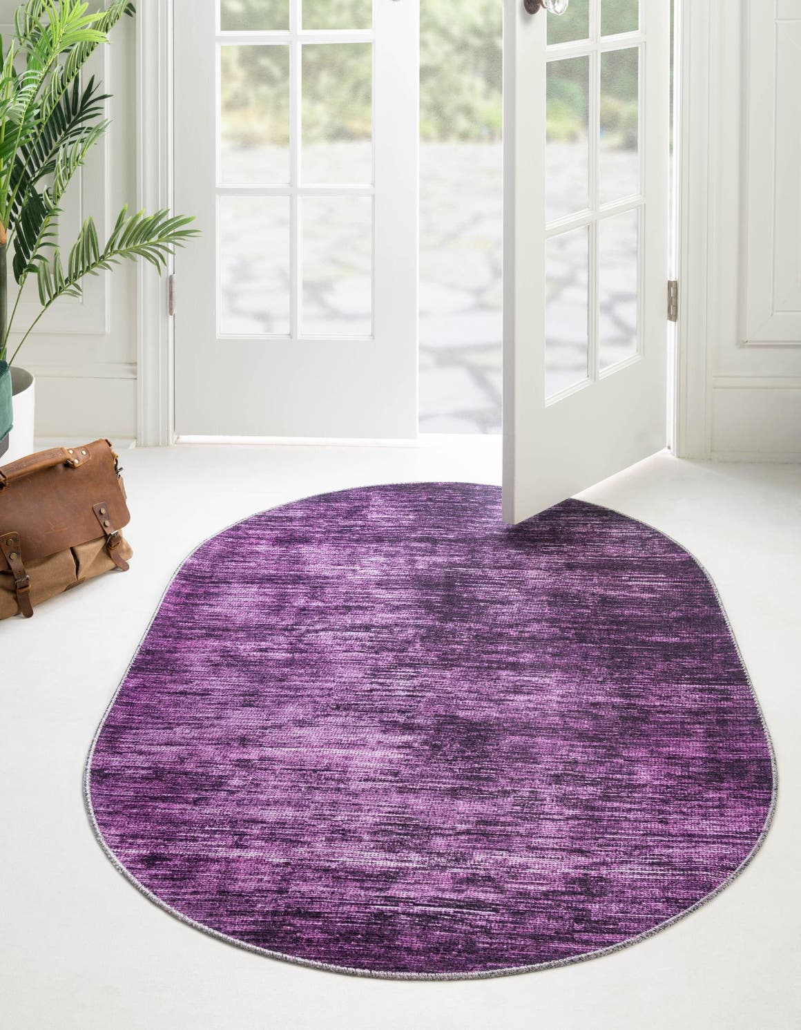 Purple 5' x 8' Asha Oval Area Rug 100% Chenille Cotton Easy Clean Indoor Living Dining Bedroom Office Carpet for Sale at Rug Engine