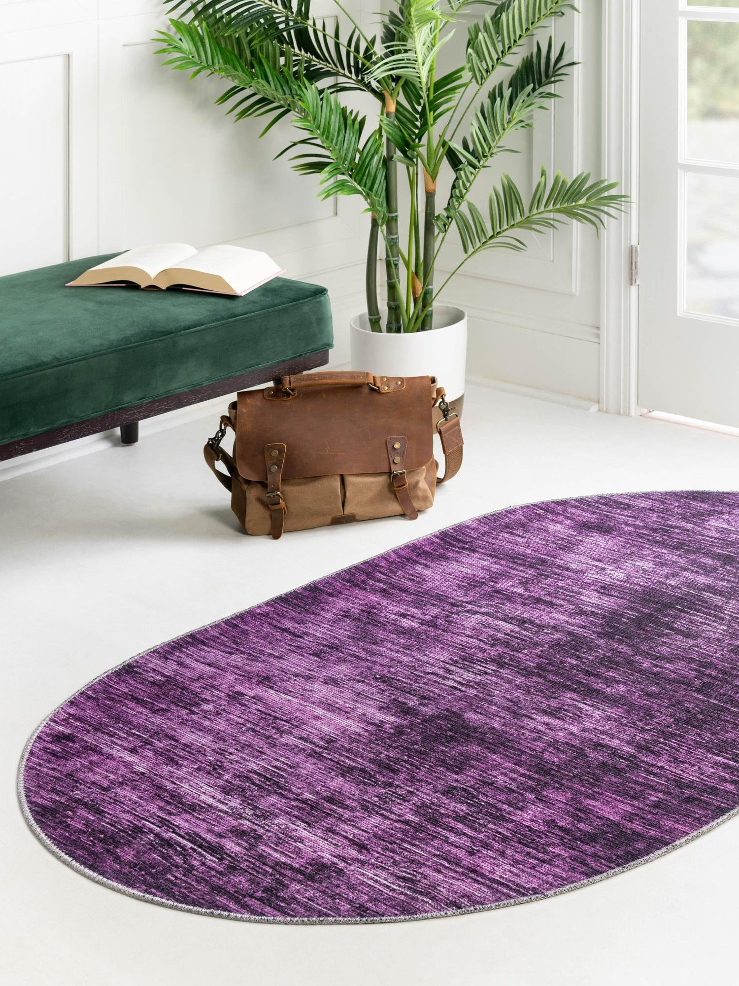 Purple 5' x 8' Asha Oval Area Rug 100% Chenille Cotton Easy Clean Indoor Living Dining Bedroom Office Carpet for Sale at Rug Engine