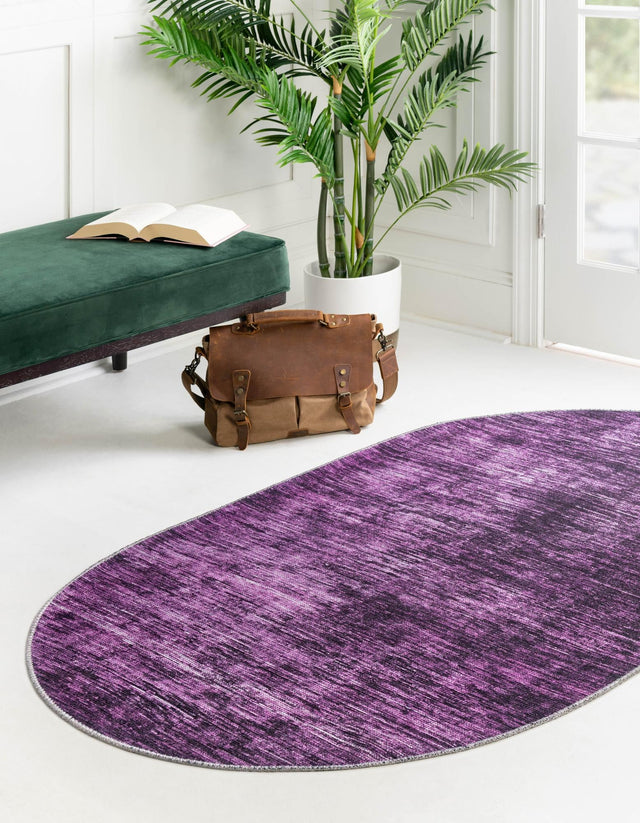 Purple 5' x 8' Asha Oval Area Rug 100% Chenille Cotton Easy Clean Indoor Living Dining Bedroom Office Carpet for Sale at Rug Engine