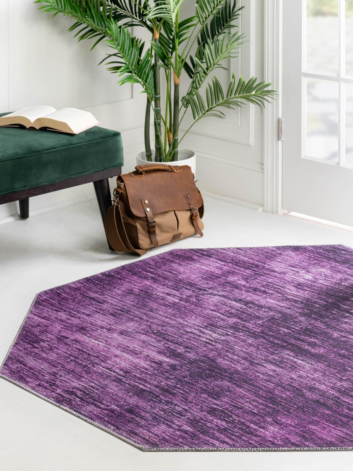 Purple 5' x 5' Asha Octagon Area Rug 100% Chenille Cotton Easy Clean Indoor Living Dining Bedroom Office Carpet for Sale at Rug Engine