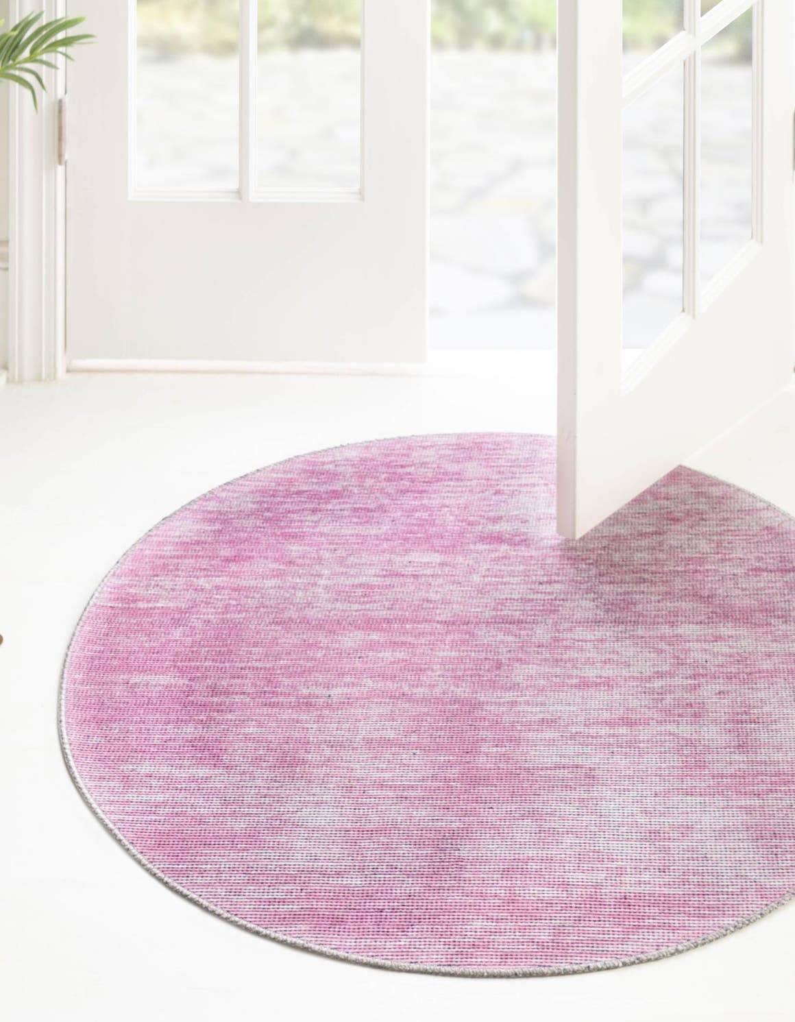 Pink 3' 6 x 3' 6 Asha Round Area Rug 100% Chenille Cotton Easy Clean Indoor Living Dining Bedroom Office Carpet for Sale at Rug Engine