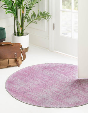 Pink 3' 6 x 3' 6 Asha Round Area Rug 100% Chenille Cotton Easy Clean Indoor Living Dining Bedroom Office Carpet for Sale at Rug Engine