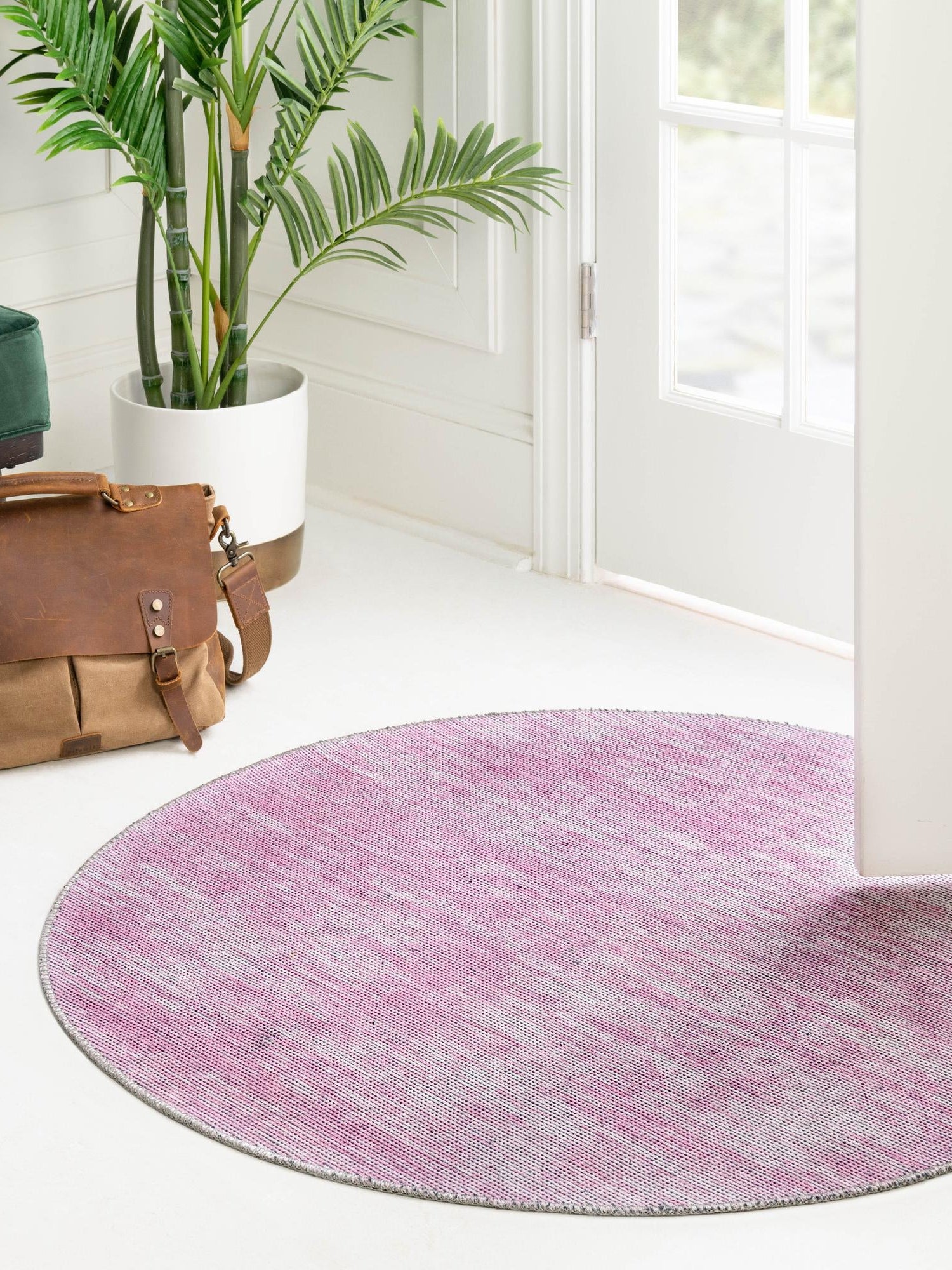 Pink 5' x 5' Asha Round Area Rug 100% Chenille Cotton Easy Clean Indoor Living Dining Bedroom Office Carpet for Sale at Rug Engine
