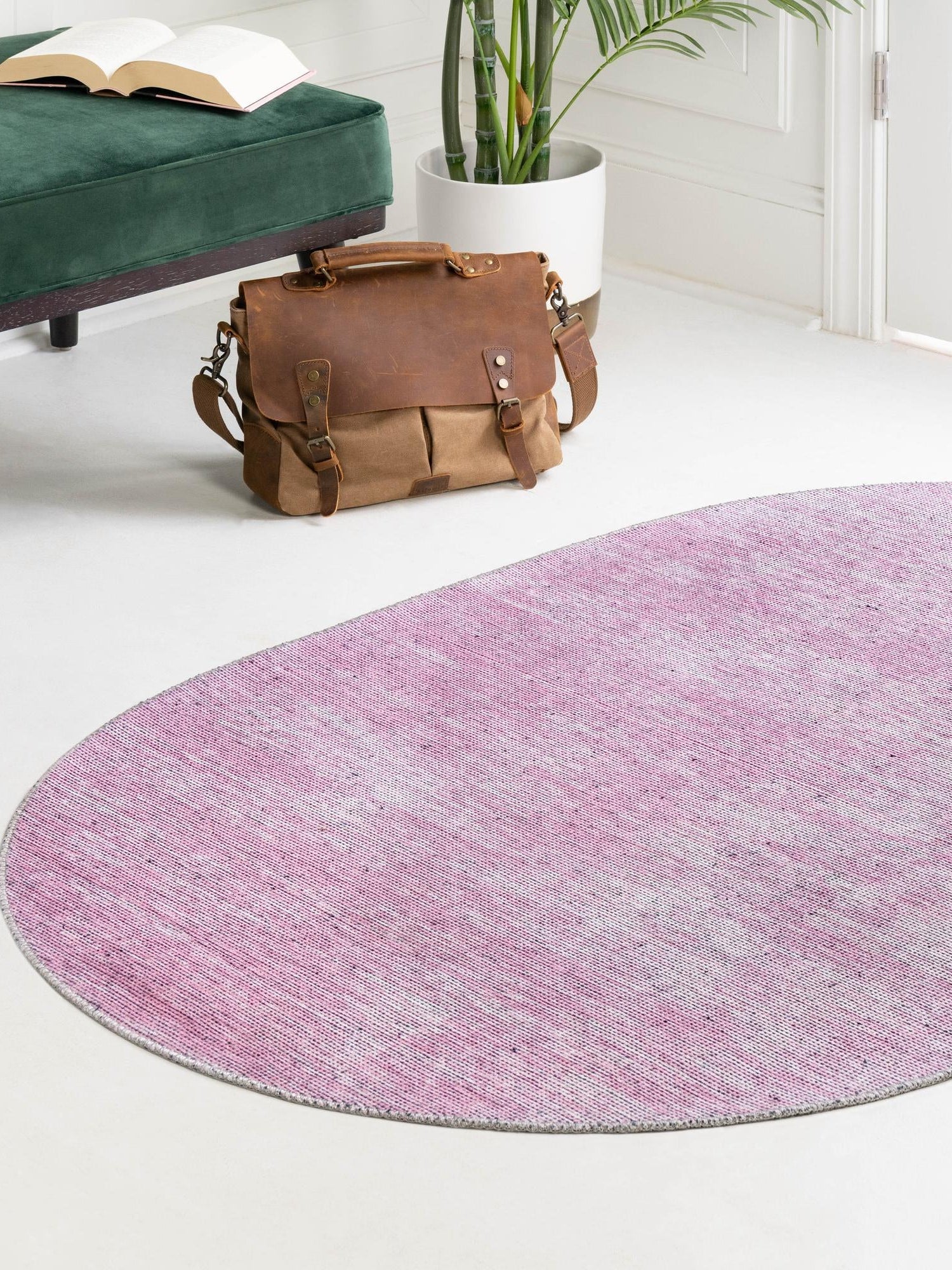 Pink 3' 6 x 5' 6 Asha Oval Area Rug 100% Chenille Cotton Easy Clean Indoor Living Dining Bedroom Office Carpet for Sale at Rug Engine