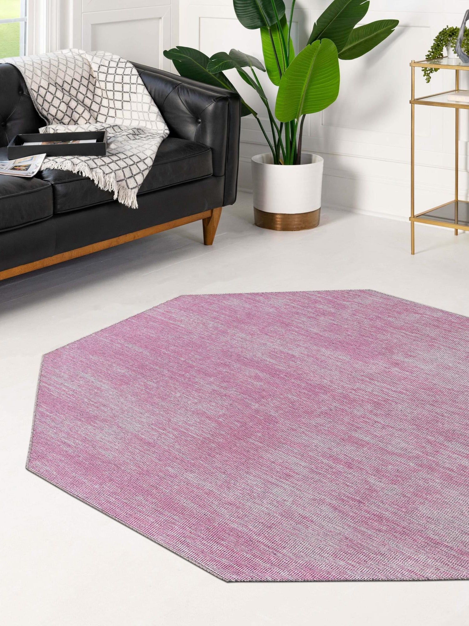 Pink 5' x 5' Asha Octagon Area Rug 100% Chenille Cotton Easy Clean Indoor Living Dining Bedroom Office Carpet for Sale at Rug Engine