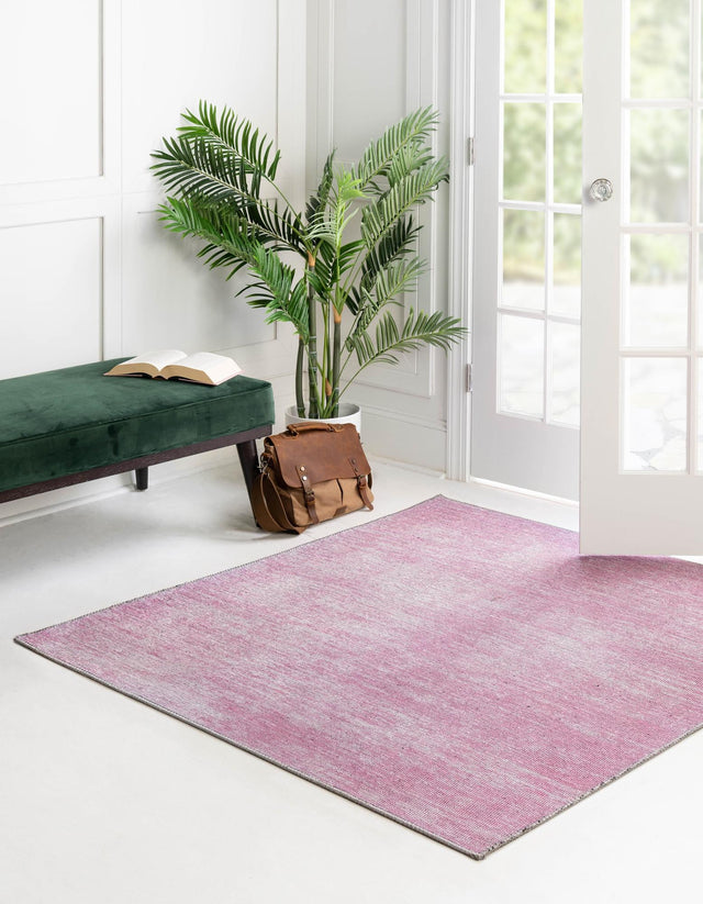 Pink 5' x 5' Asha Square Area Rug 100% Chenille Cotton Easy Clean Indoor Living Dining Bedroom Office Carpet for Sale at Rug Engine