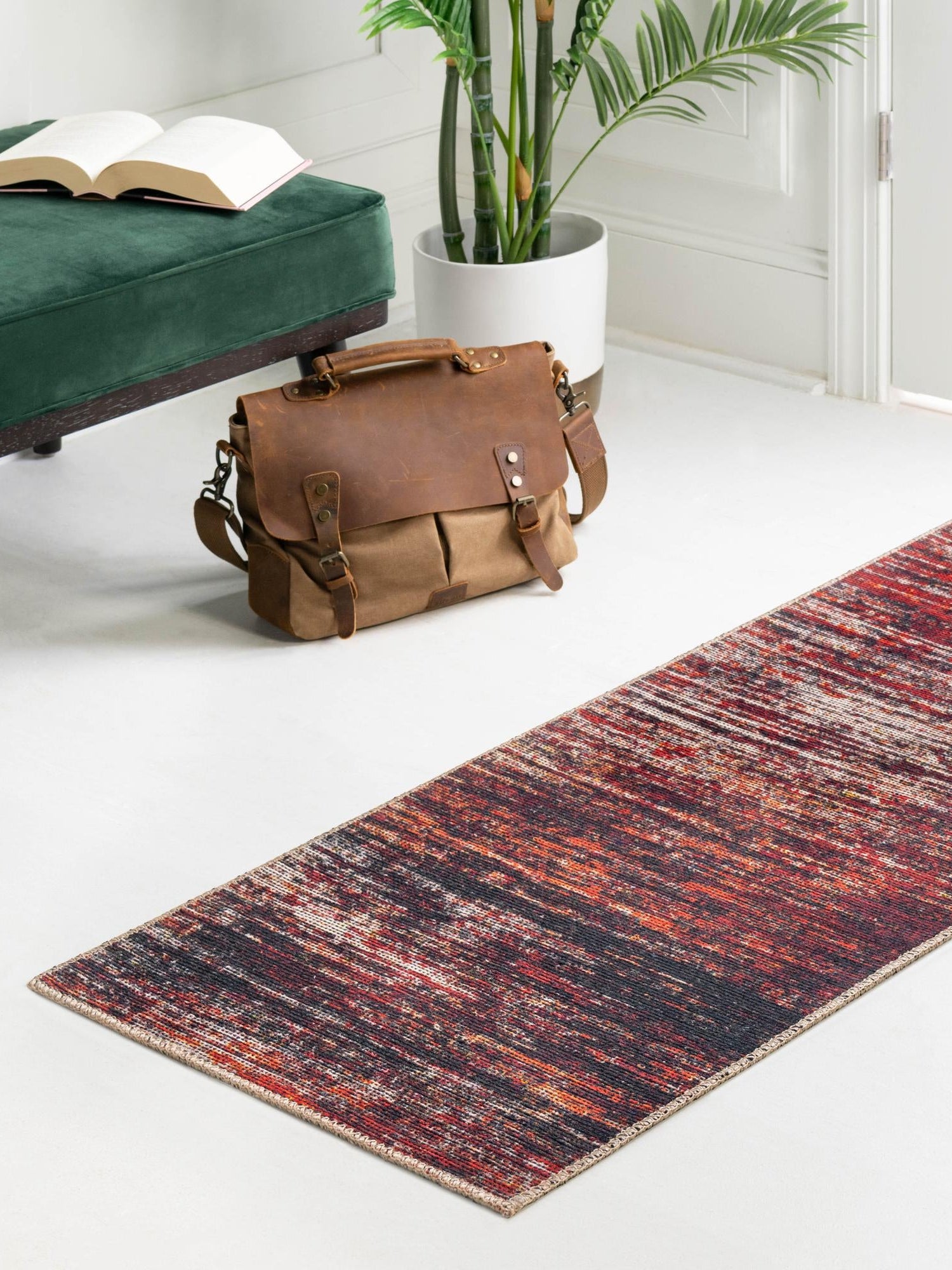 Rust Red 2' x 5' Asha Runner Area Rug 100% Chenille Cotton Easy Clean Indoor Living Dining Bedroom Office Carpet for Sale at Rug Engine